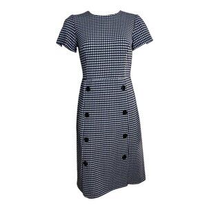 Shelby & Palmer Dress Womens Size 6 Black White Houndstooth Pencil Button Detail